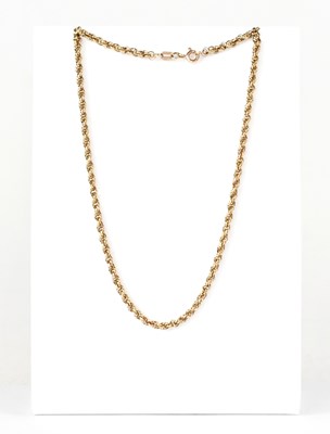 Lot 859 - A 9ct yellow gold chain twist necklace, length...