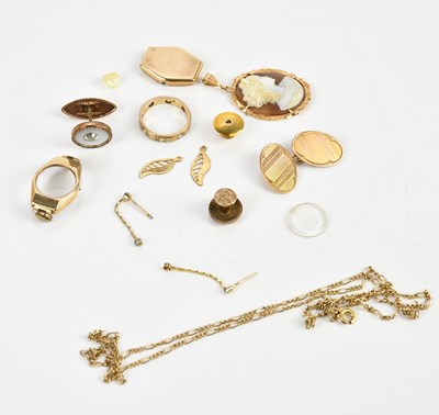 Lot 23 - A single 9ct yellow gold cufflink, a 9ct gold...