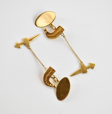 Lot 285 - A pair of yellow metal cufflinks, each with...