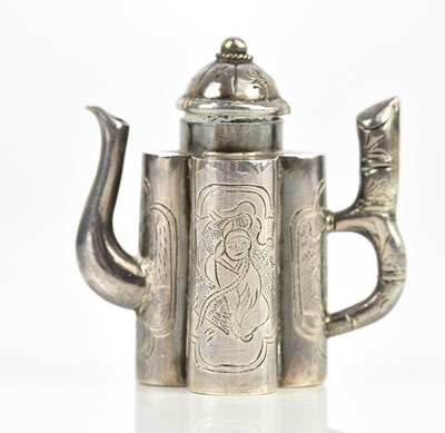 Lot 1079 - A Chinese miniature hallmarked silver teapot,...
