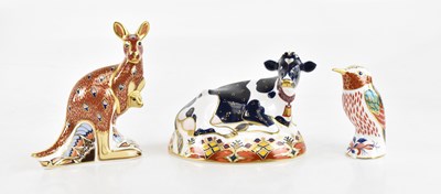 Lot 1553 - ROYAL CROWN DERBY; three animal and bird form...
