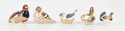 Lot 1540 - ROYAL CROWN DERBY; five bird form paperweights,...
