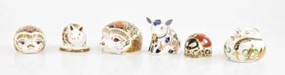 Lot 1542 - ROYAL CROWN DERBY; six animal form...