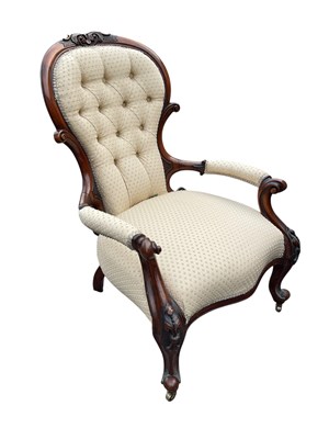 Lot 2182 - A Victorian carved mahogany salon chair, with...