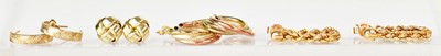 Lot 896 - A pair of 9ct three-colour gold hoop earrings,...