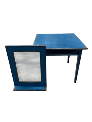 Lot 2112 - A blue painted side table, on block legs,...