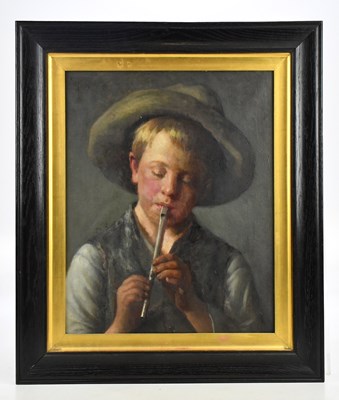 Lot 1930 - W FILZ; oil on canvas, boy playing flute, 51 x...