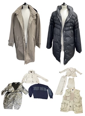 Lot 446 - DKNY; a brown hooded coat and black puffer...