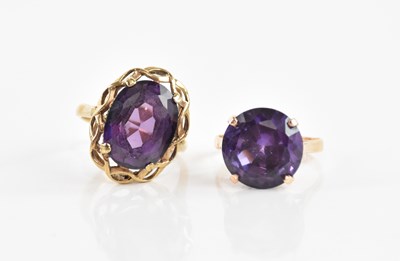 Lot 123 - A 9ct yellow gold amethyst dress ring, size T,...