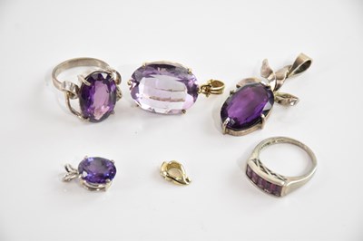 Lot 451 - A 9ct yellow gold and facet cut amethyst...