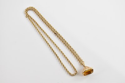 Lot 358 - A 9ct rose gold hoop link chain, supporting a...