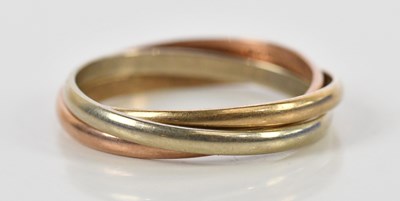 Lot 191 - A 9ct rose, yellow and white gold trilogy ring,...