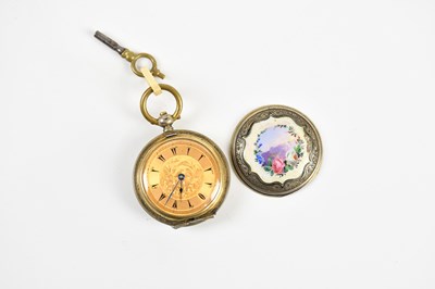 Lot 1681 - A Continental white metal and enamel fob watch,...