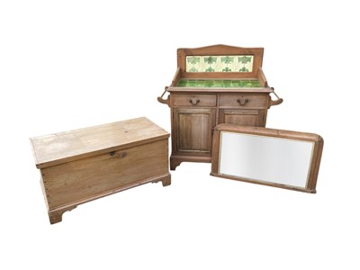 Lot 2261 - An old pine washstand, with tiled back and top,...