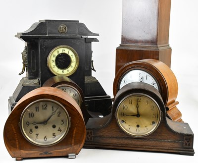 Lot 2376 - A Victorian slate mantel clock, with applied...
