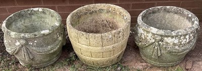 Lot 506 - Three composite stone pots, largest 32 x...
