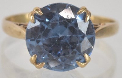 Lot 1367 - A 9ct gold claw set topaz ring, size L, approx...