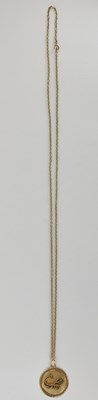 Lot 1400 - A 9ct gold Scorpio zodiac pendant, length...
