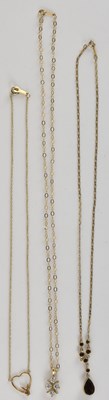 Lot 1430 - Three 9ct gold necklaces, comprising an...