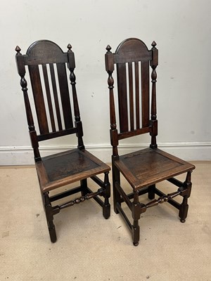 Lot 2059 - A pair of 17th century oak tall backstools of...