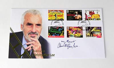 Lot 801 - CHRISTOPHER LEE; a first day cover bearing the...