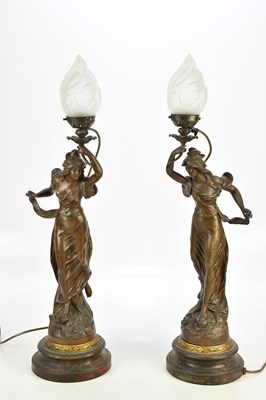 Lot 2413 - A pair of bronzed spelter Art Nouveau figural...