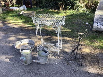 Lot 2224 - A Victorian white wirework two tier plant...