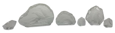 Lot 708 - MATS JONASSON; six crystal glass paperweights,...
