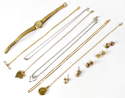 Lot 873 - A group of 9ct yellow gold jewellery,...