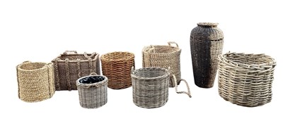 Lot 308 - Seven modern wicker log baskets including...