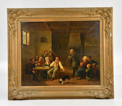 Lot 524 - C COENS; oil on panel, tavern interior scene,...
