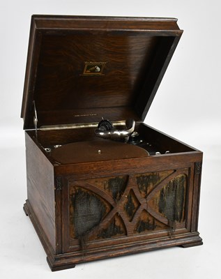 Lot 1124 - A ‘His Masters Voice’ oak table top gramophone,...
