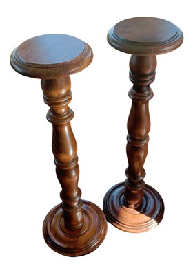 Lot 2114 - A pair of reproduction pedestals with turned...