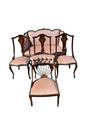 Lot 2123 - An Edwardian inlaid mahogany salon settee, on...