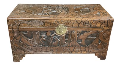 Lot 80 - A modern Chinese carved hardwood chest, with...
