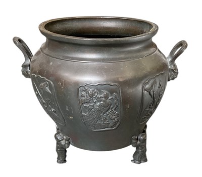 Lot 826 - A modern Oriental bronze planter, with two...