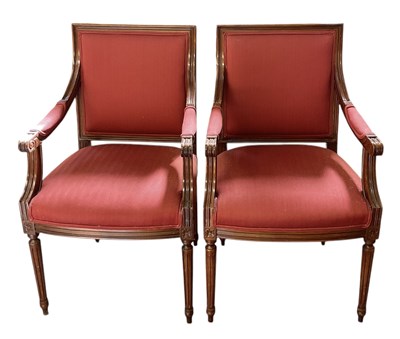 Lot 81 - A pair of reproduction mahogany framed red...