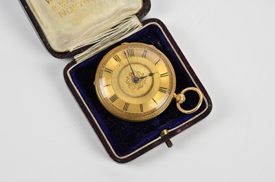 Lot 504 - An 18ct yellow gold open faced key wind fob...