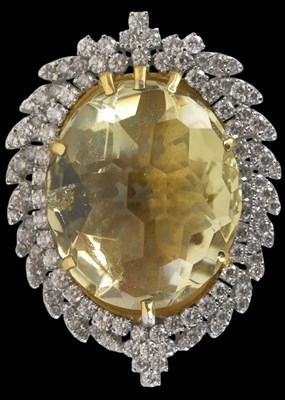 Lot 1374 - An impressive white metal citrine and diamond...