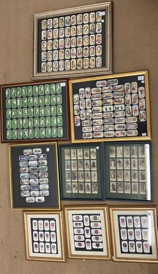 Lot 345 - Nine framed sets of cigarette cards, to...