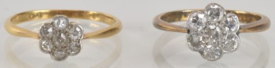 Lot 1262 - Two 18ct gold diamond floral cluster rings,...