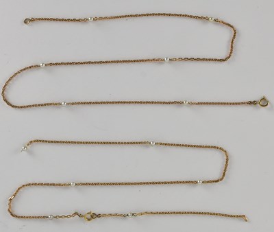 Lot 1425 - A 9ct gold chain link and pearl set necklace,...