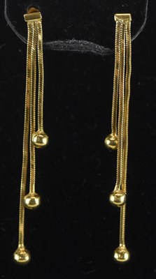 Lot 1518 - A pair of 9ct gold ball and strand drop...