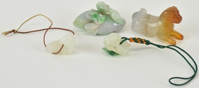 Lot 587 - A Chinese carved jade group of two ducks, with...