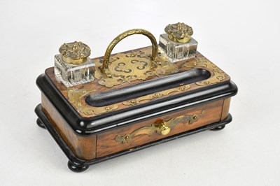 Lot 1333 - A 19th century walnut and brass bound ink...