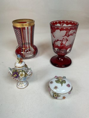 Lot 282 - Two 19th century Bohemian ruby flash beakers,...