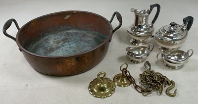 Lot 184 - A large copper pan with twin handles, 52cm...