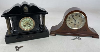 Lot 488 - Two mantel clocks, a late 19th century black...