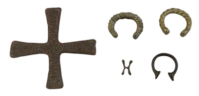 Lot 775 - Five African brass and bronze token as used as...