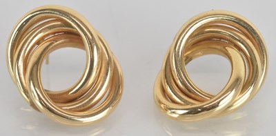 Lot 1485 - A pair of 14ct yellow gold twist earrings...